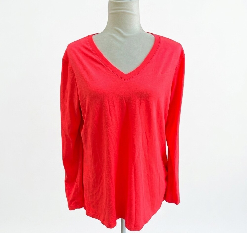 Nike Womens Long Sleeve V-Neck Top Shirt XL Bright Neon Pink Athletic Activewear